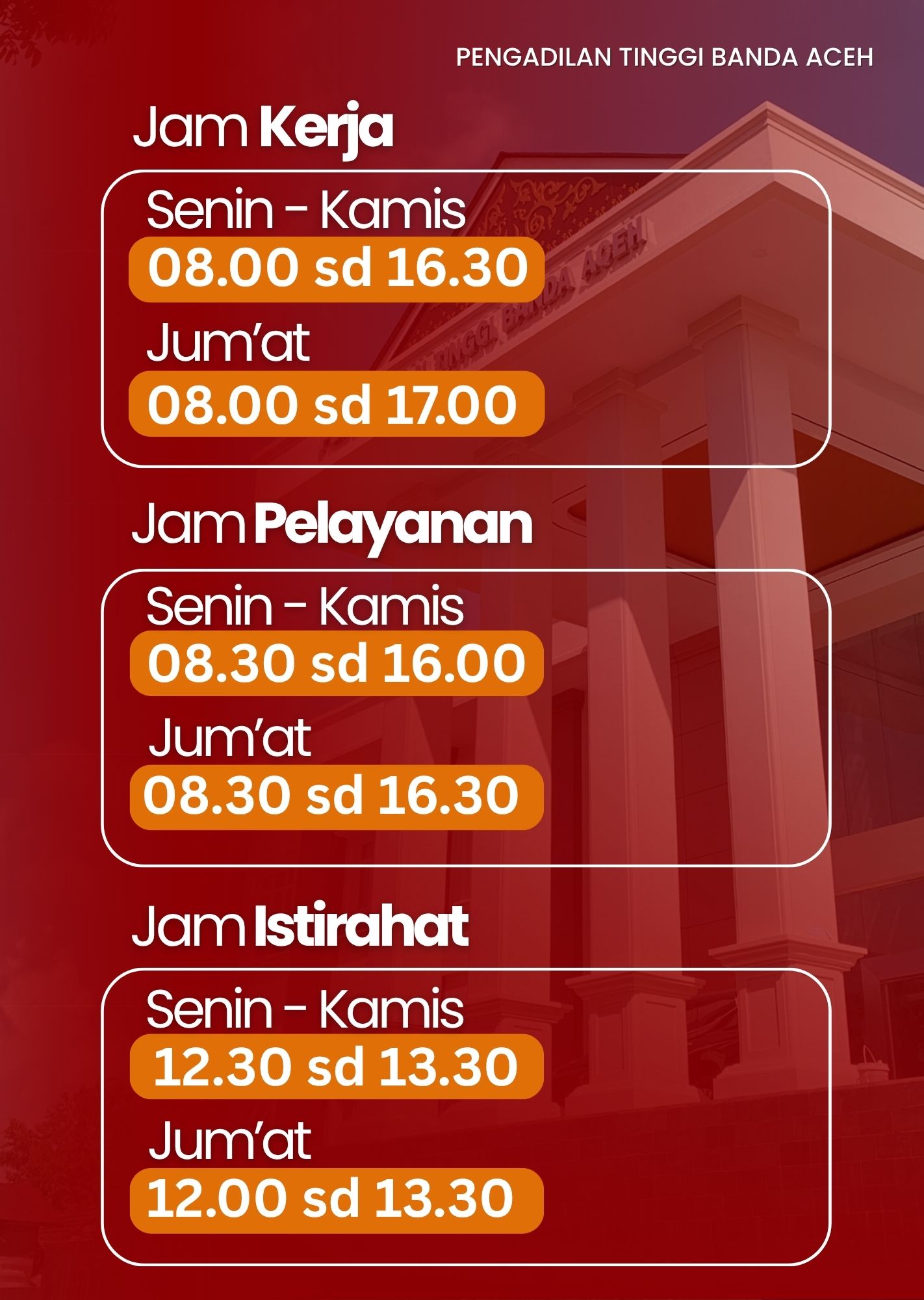 Jadwal Pelayanan PT Banda Aceh