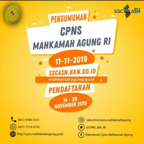 MAHKAMAH AGUNG REPUBLIK INDONESIA BUKA LOWONGAN 2104 CALON PEGAWAI NEGERI SIPIL, INI FORMASINYA