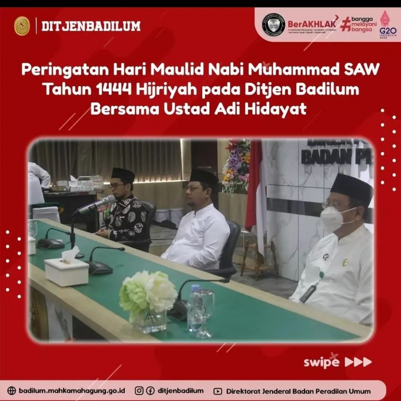 PERINGATAN MAULID NABI MUHAMMMAD SAW TAHUN 1444 HIJRIAH DI DITJEN BADILUM BERSAMA UST. ADI HIDAYAT